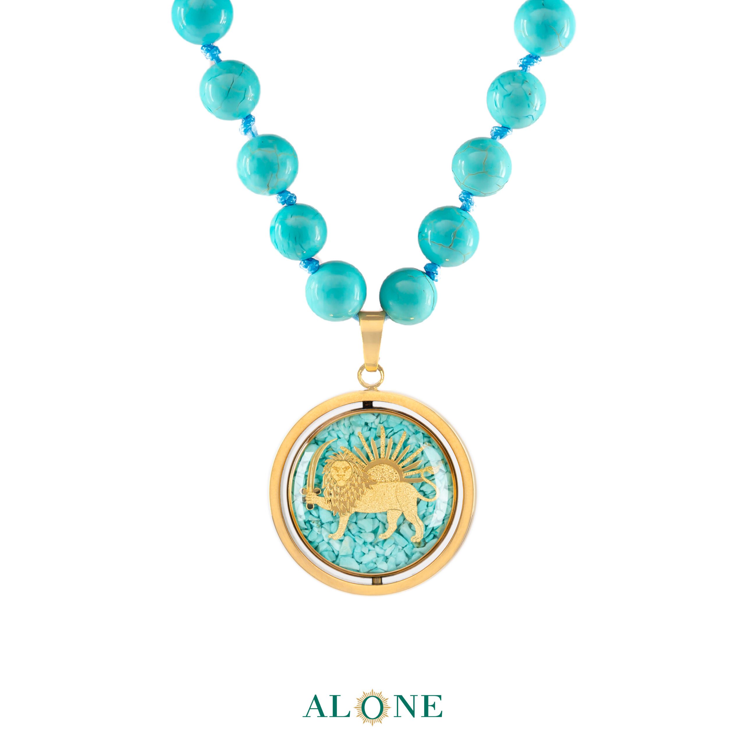 گردنبند دو رو فیروزه شیر و خورشید و بته جقه جدید