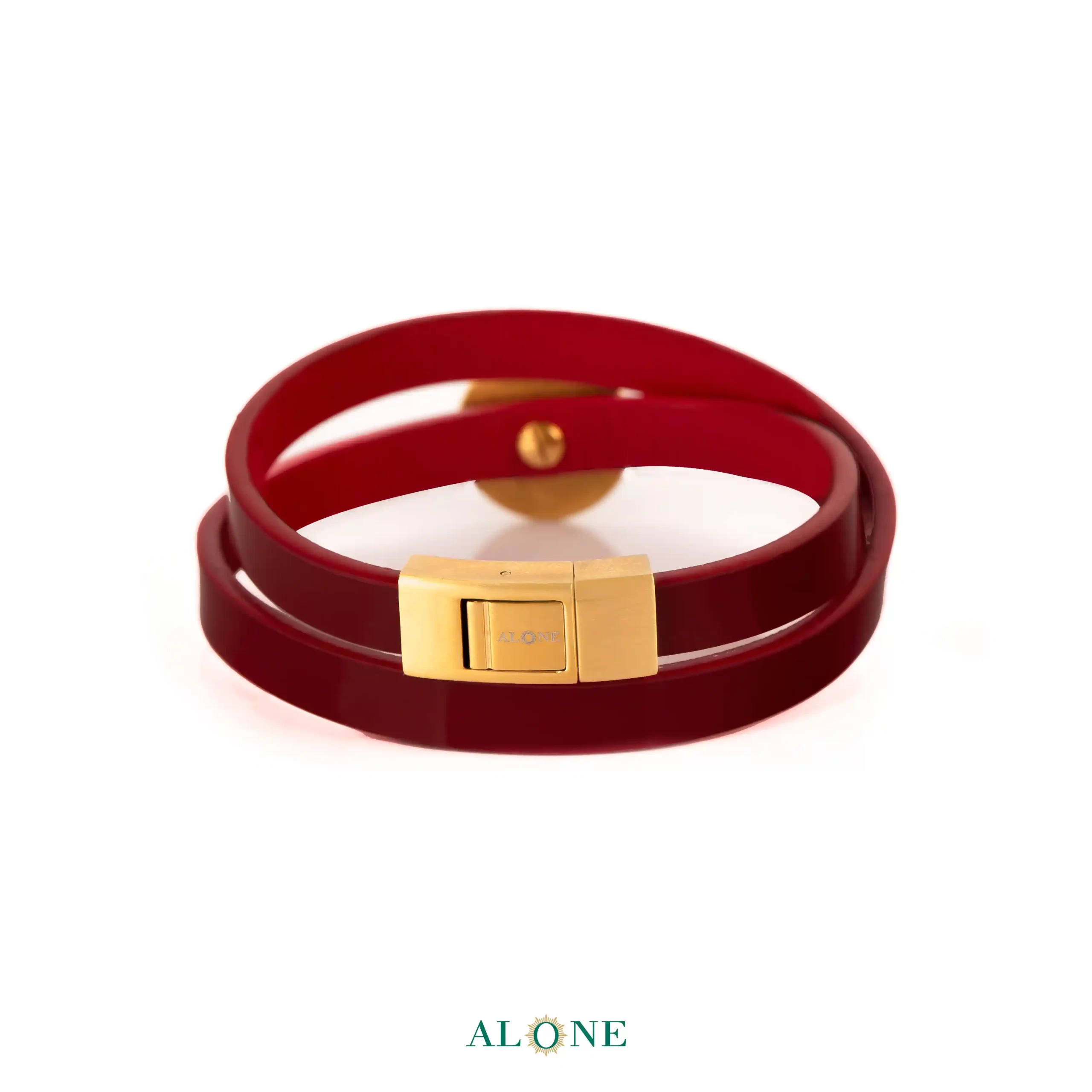 دستبند چرم دو دور زنانه LOVE طلایی - Image 2