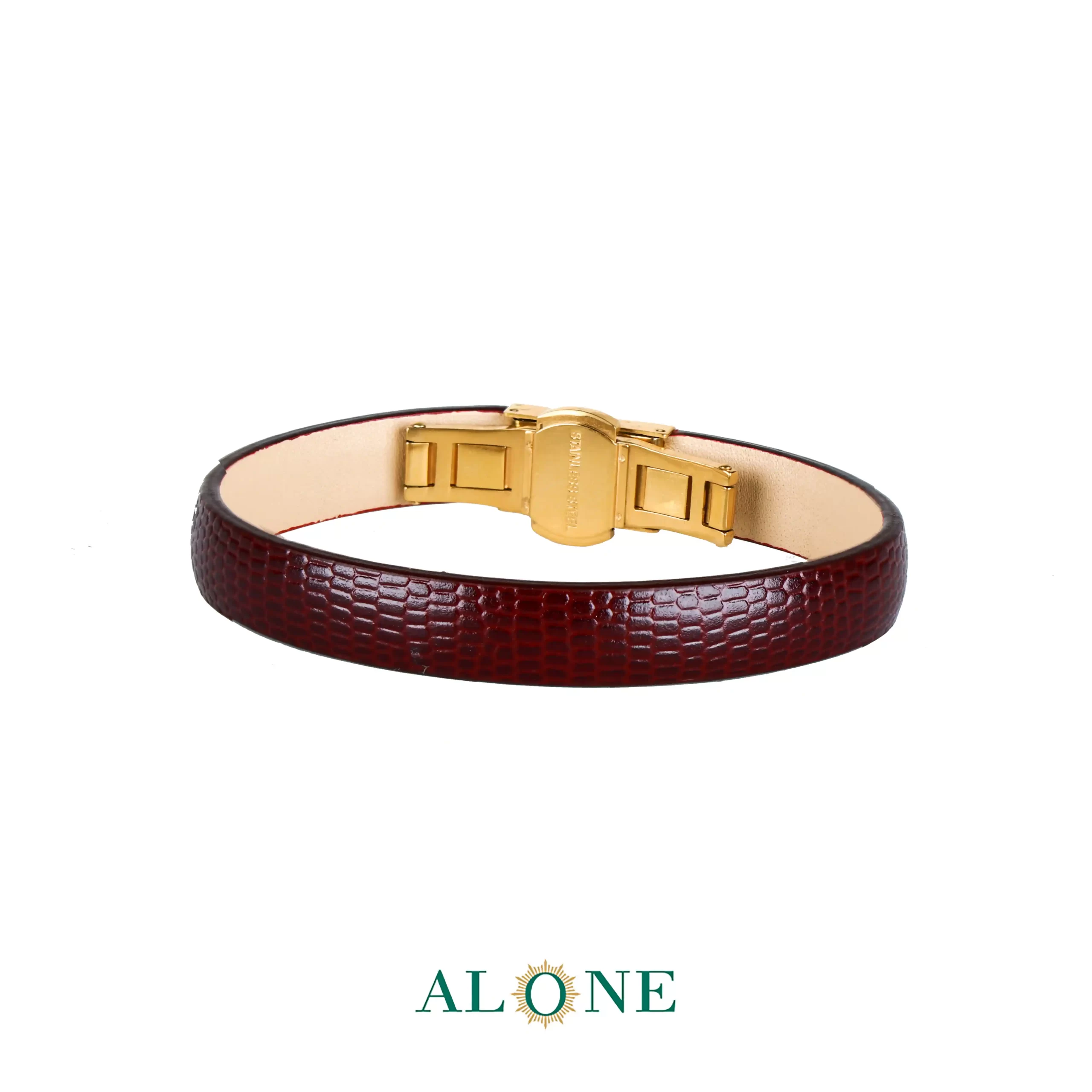 بند مچ چرم 10میلی زرشکی طرح دار(004) با قفل پروانه ای