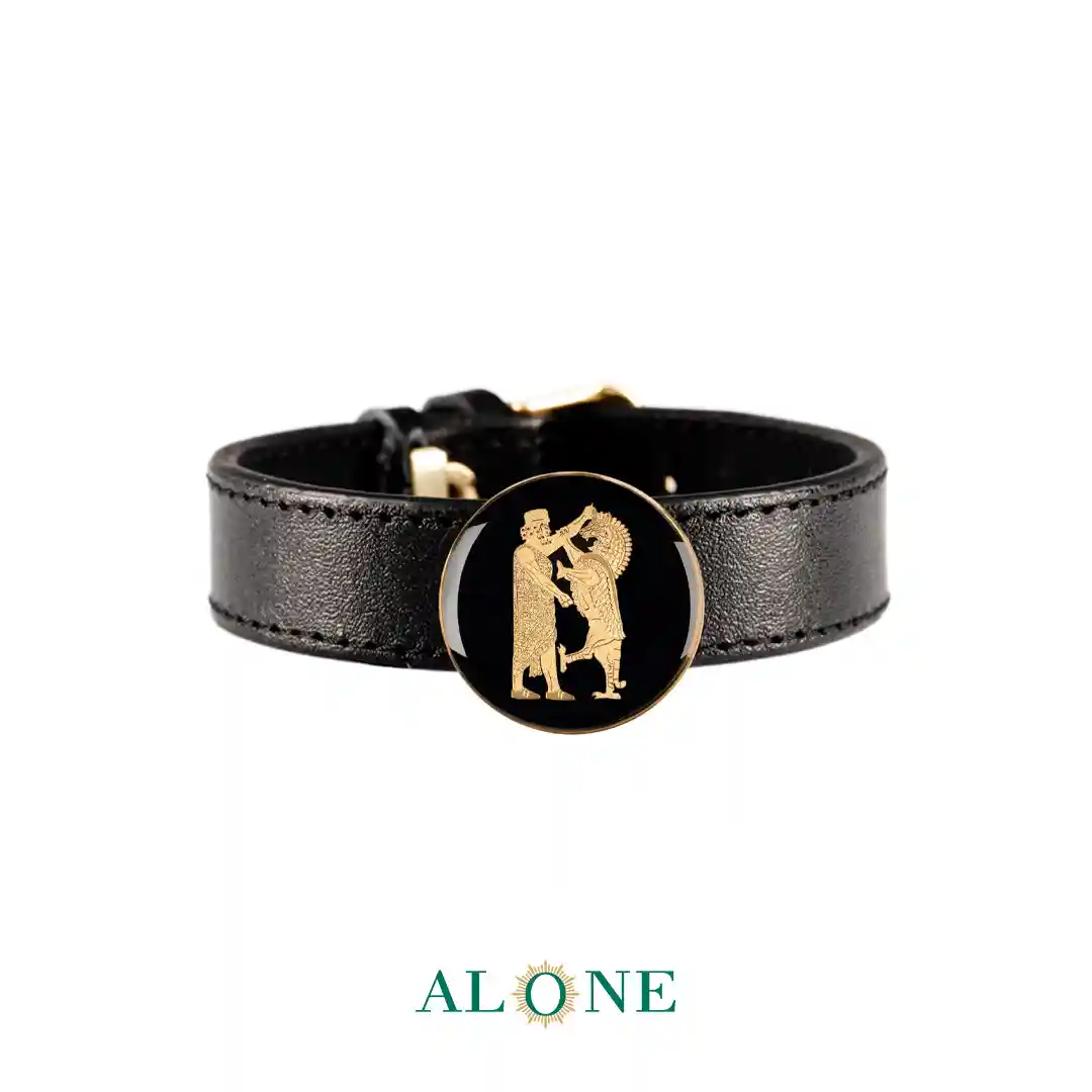 دستبند چرم مردانه شیر و شهریار