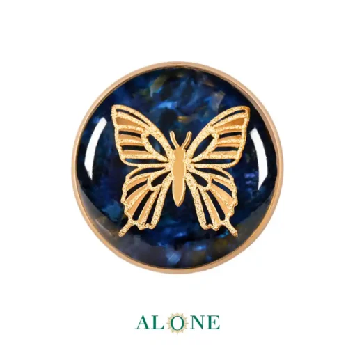 پلاک دستبند چرم زنانه گرد سایز 20 تایگر سرمه ای پروانه (طرح 2)