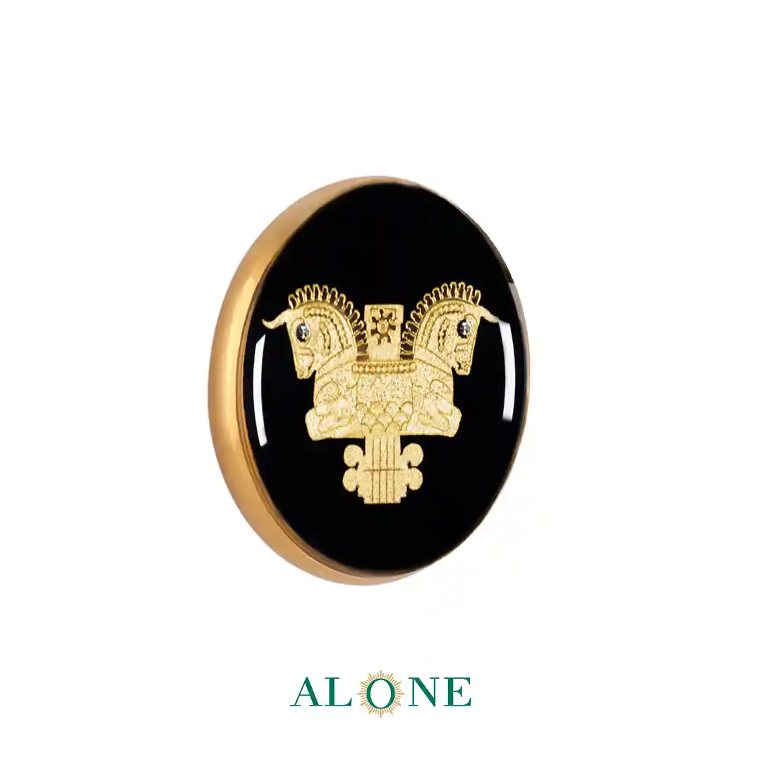 پلاک دستبند چرم مردانه گرد سایز 25 انیکس سر ستون هخامنشی - Image 2