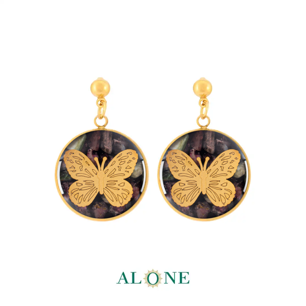 گوشواره گرد تورمالین پروانه