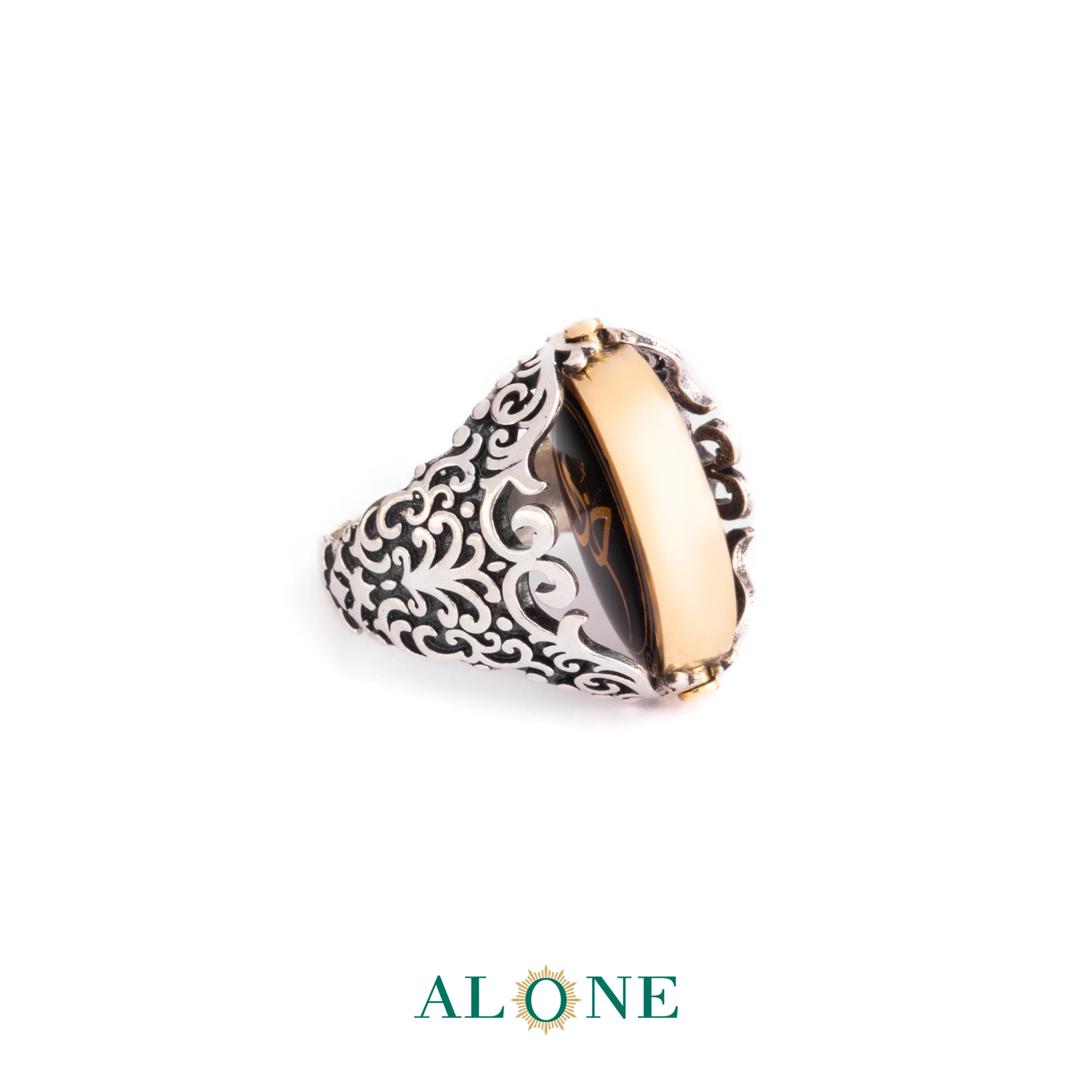 انگشتر نقره بیضی دورو انیکس الله / خدا - Image 2