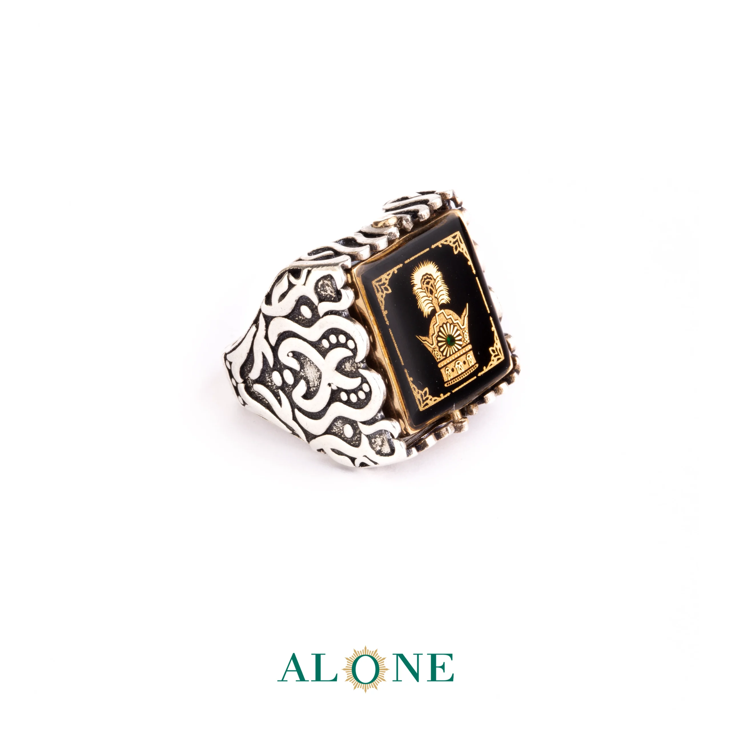 انگشتر نقره دورو مربع انیکس تاج/ فروهر - Image 3