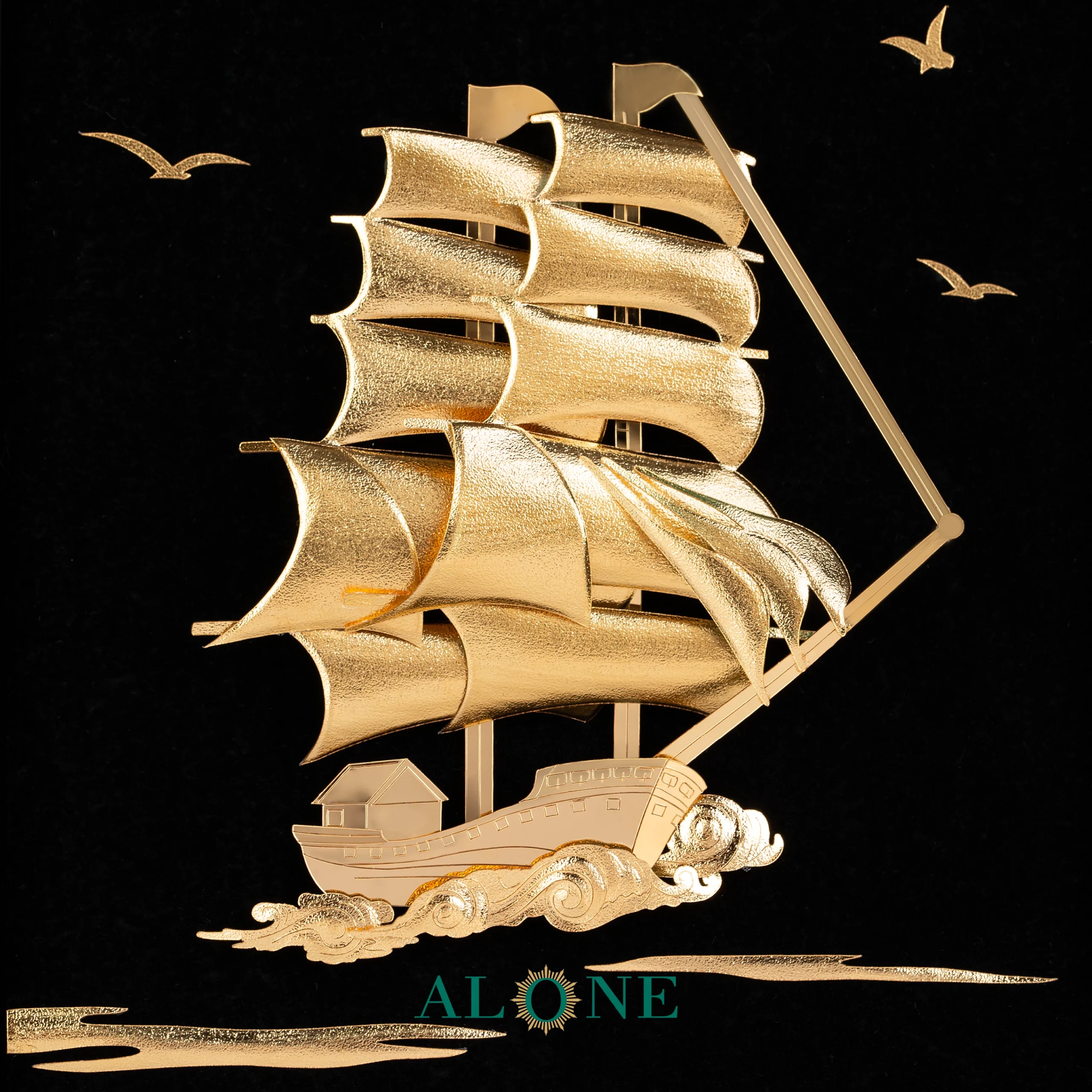 تابلو کشتی عمودی و موج قهوه ای 36*32 - Image 2