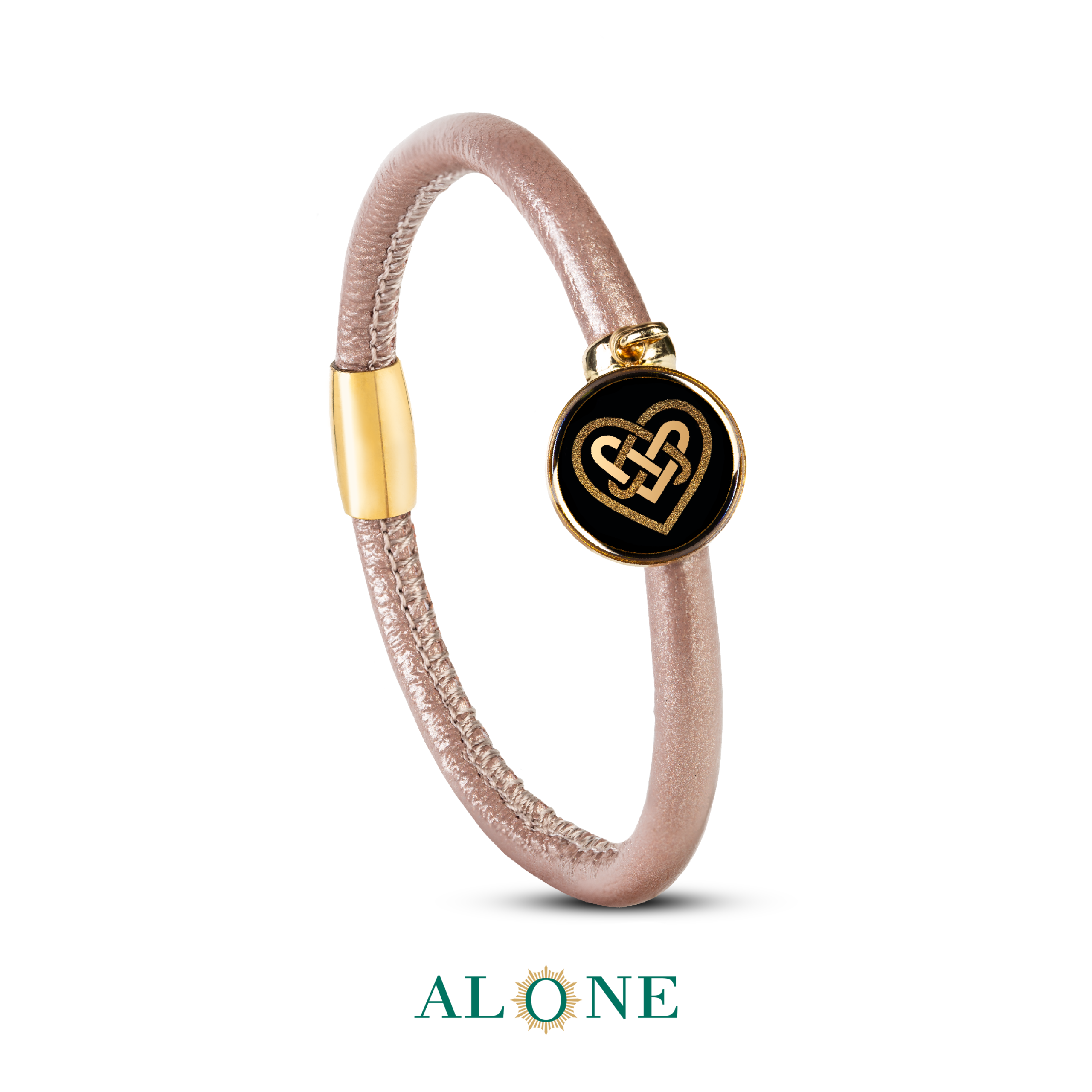 دستبند چرم لوله ای گلبهی با آویز ژیوار - Image 2