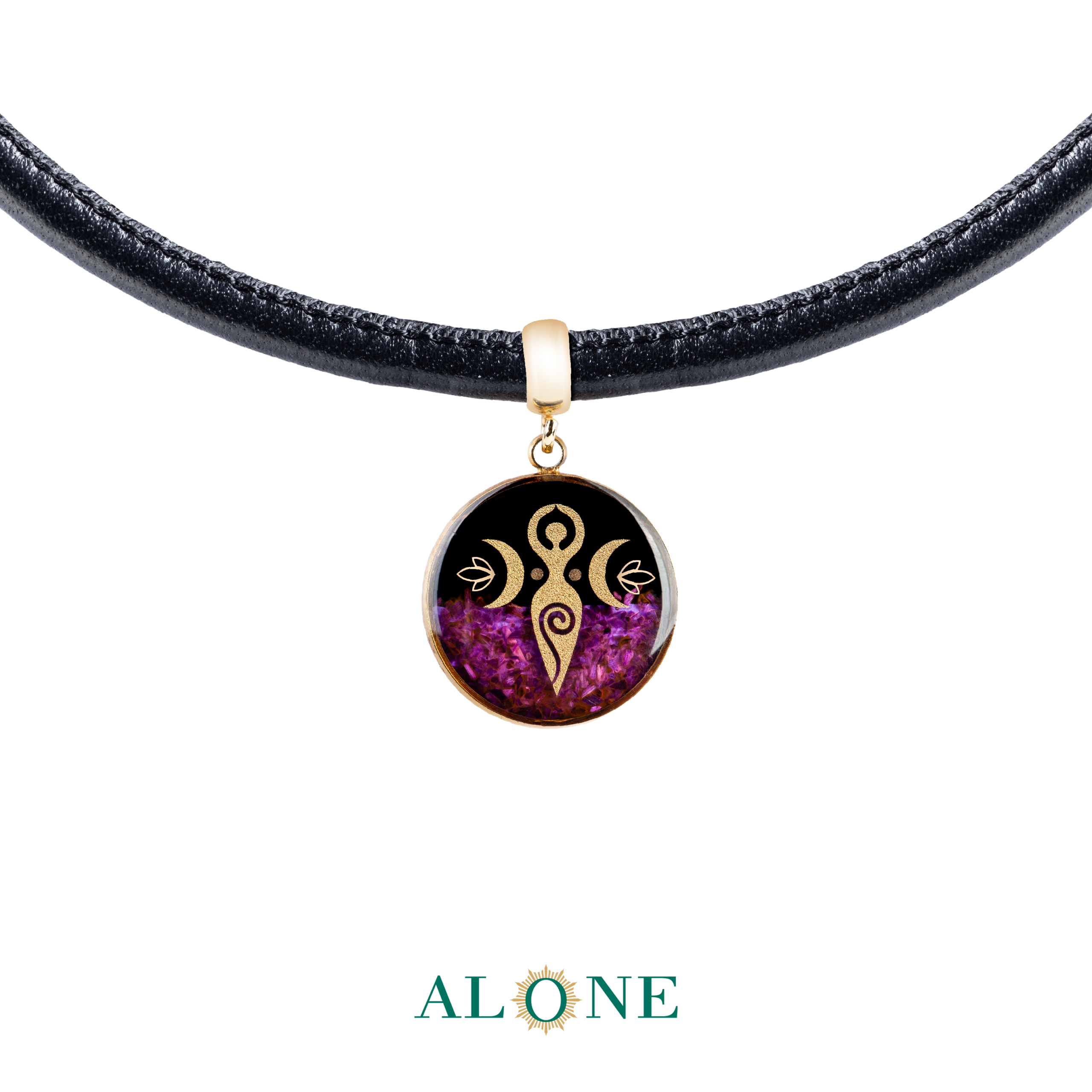 گردنبند چوکر چرم مشکی با آویز دیانا - Image 2