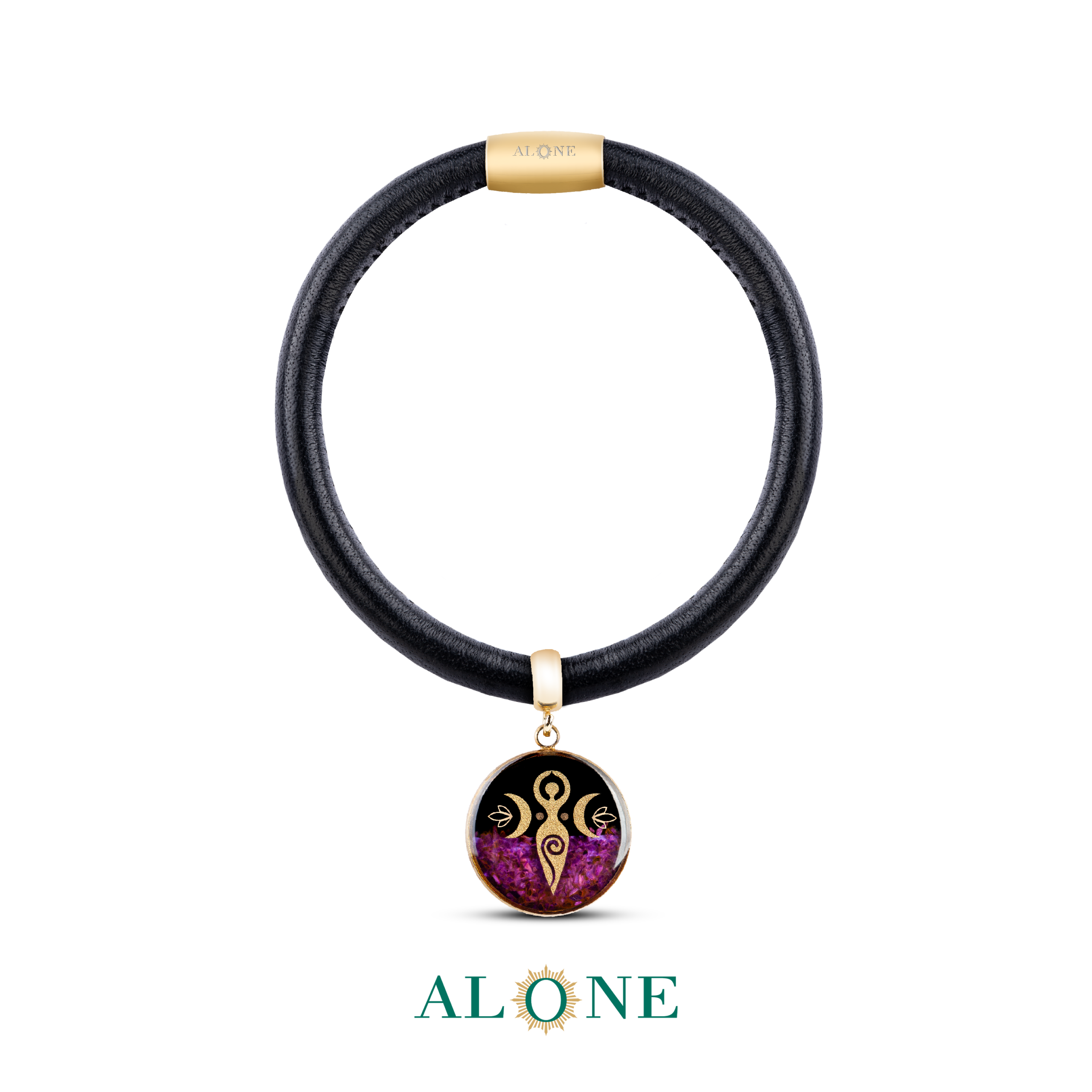 دستبند چرم لوله ای مشکی با آویز دیانا