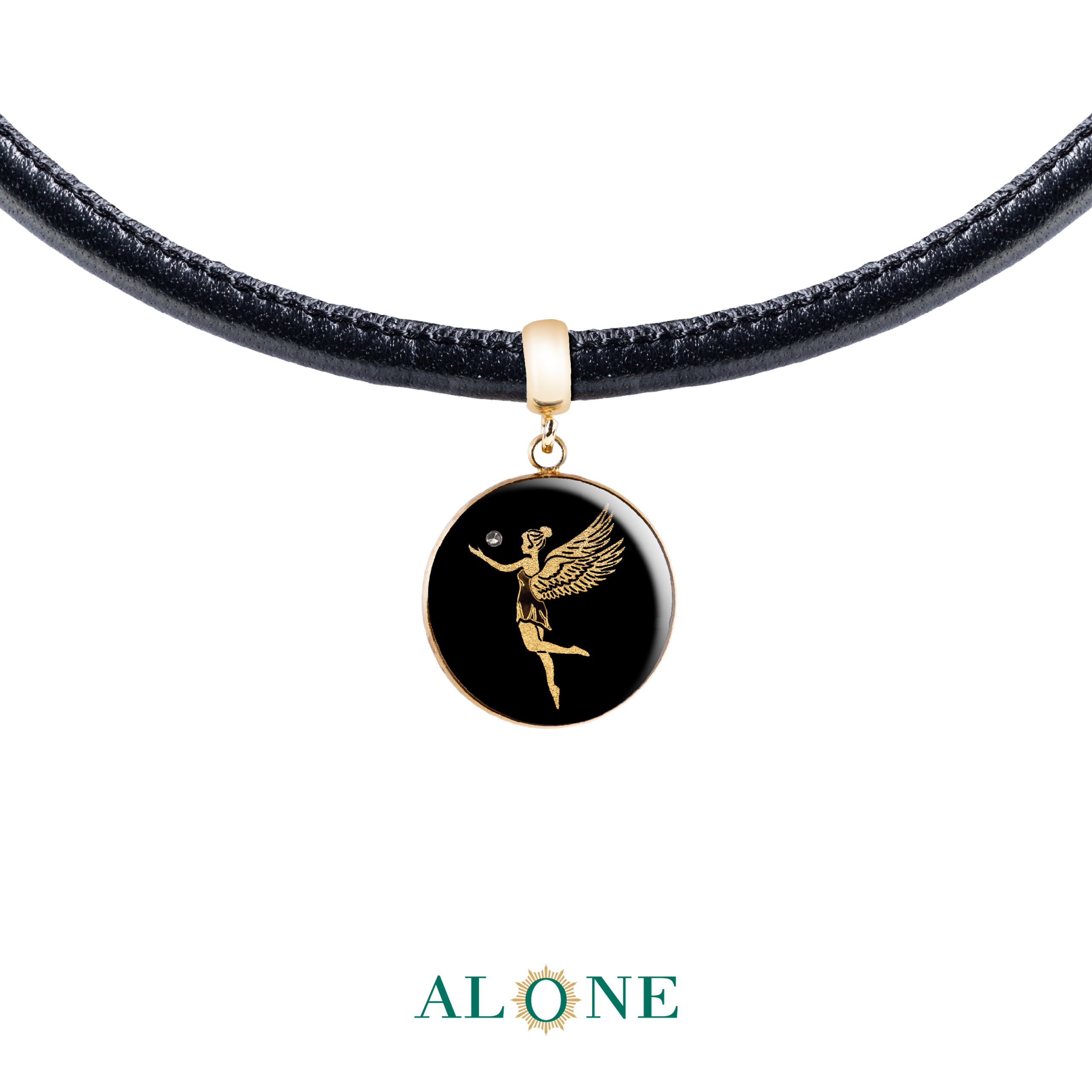 دستبند چرم لوله ای مشکی با آویز ژینا - Image 2