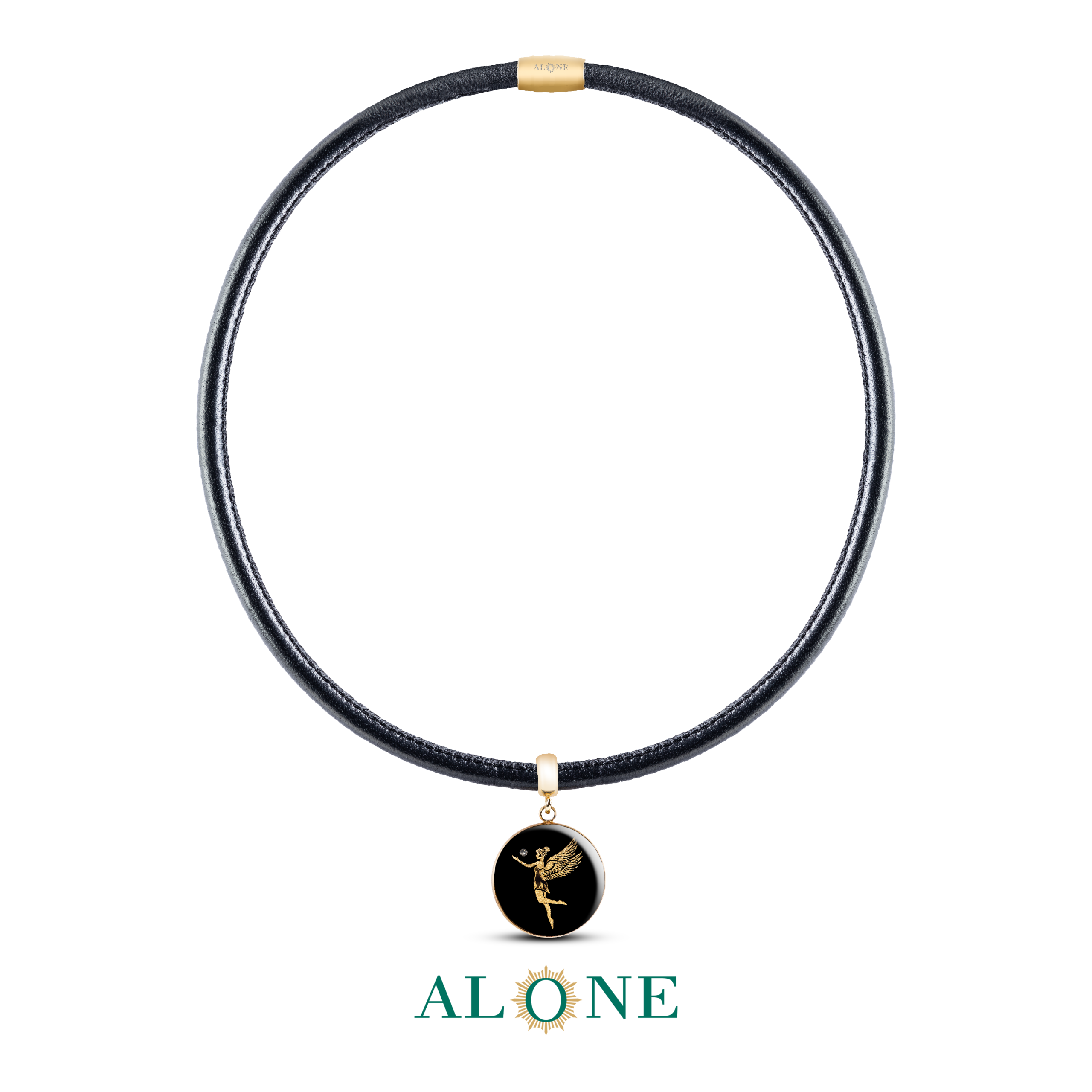 گردنبند چوکر چرم مشکی با آویز ژینا