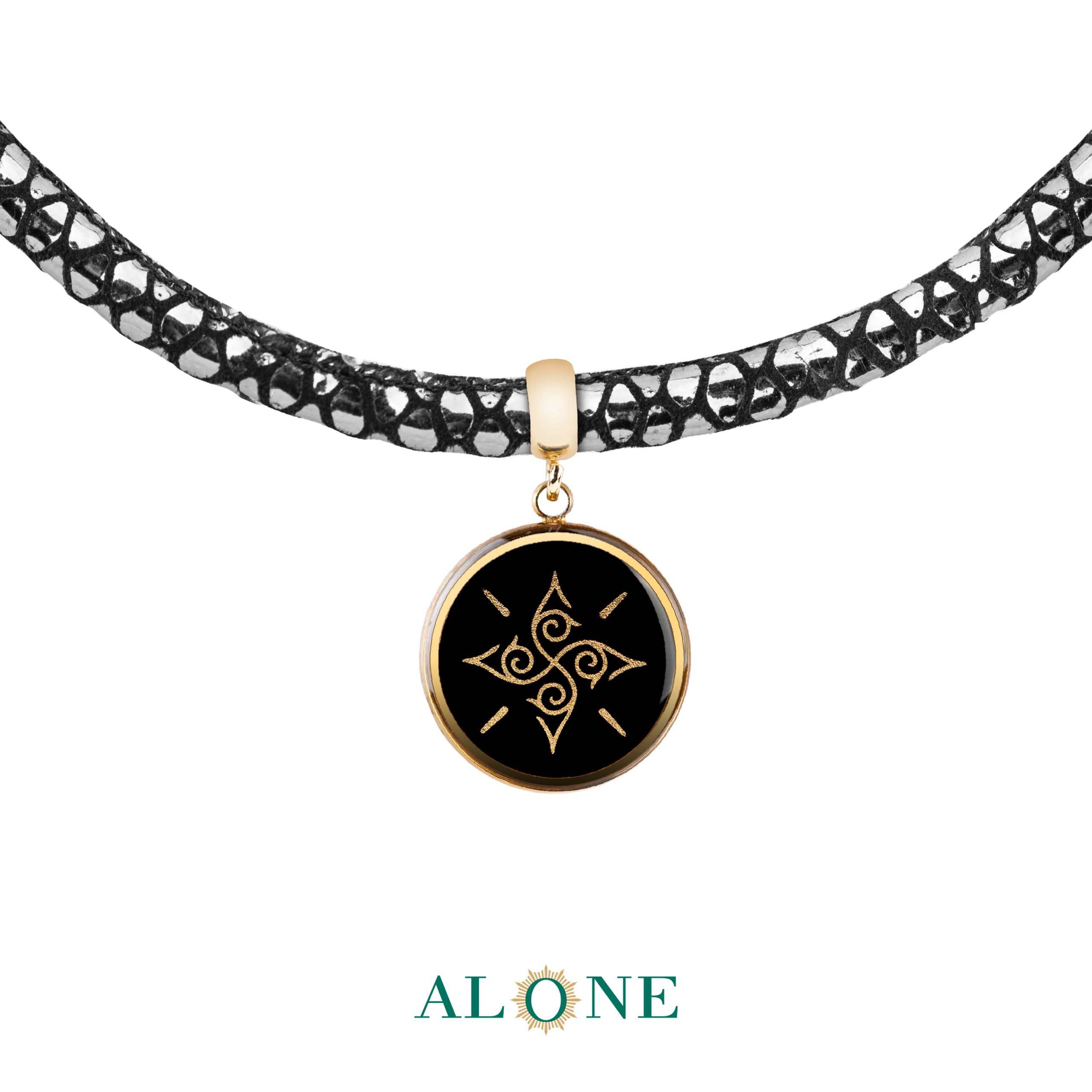 گردنبندچرم لوله ای پوست ماری با آویز نورا - Image 2