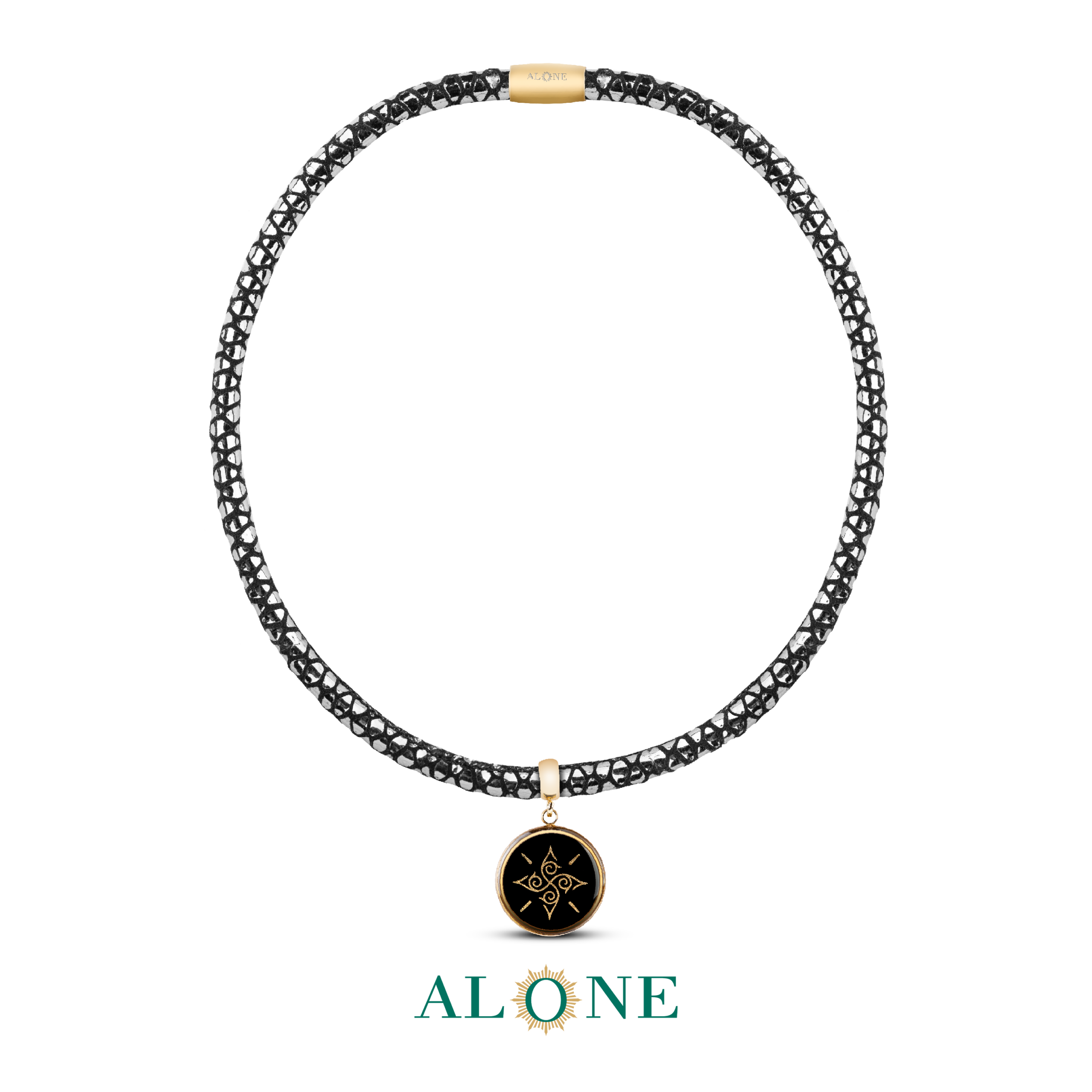 گردنبندچرم لوله ای پوست ماری با آویز نورا