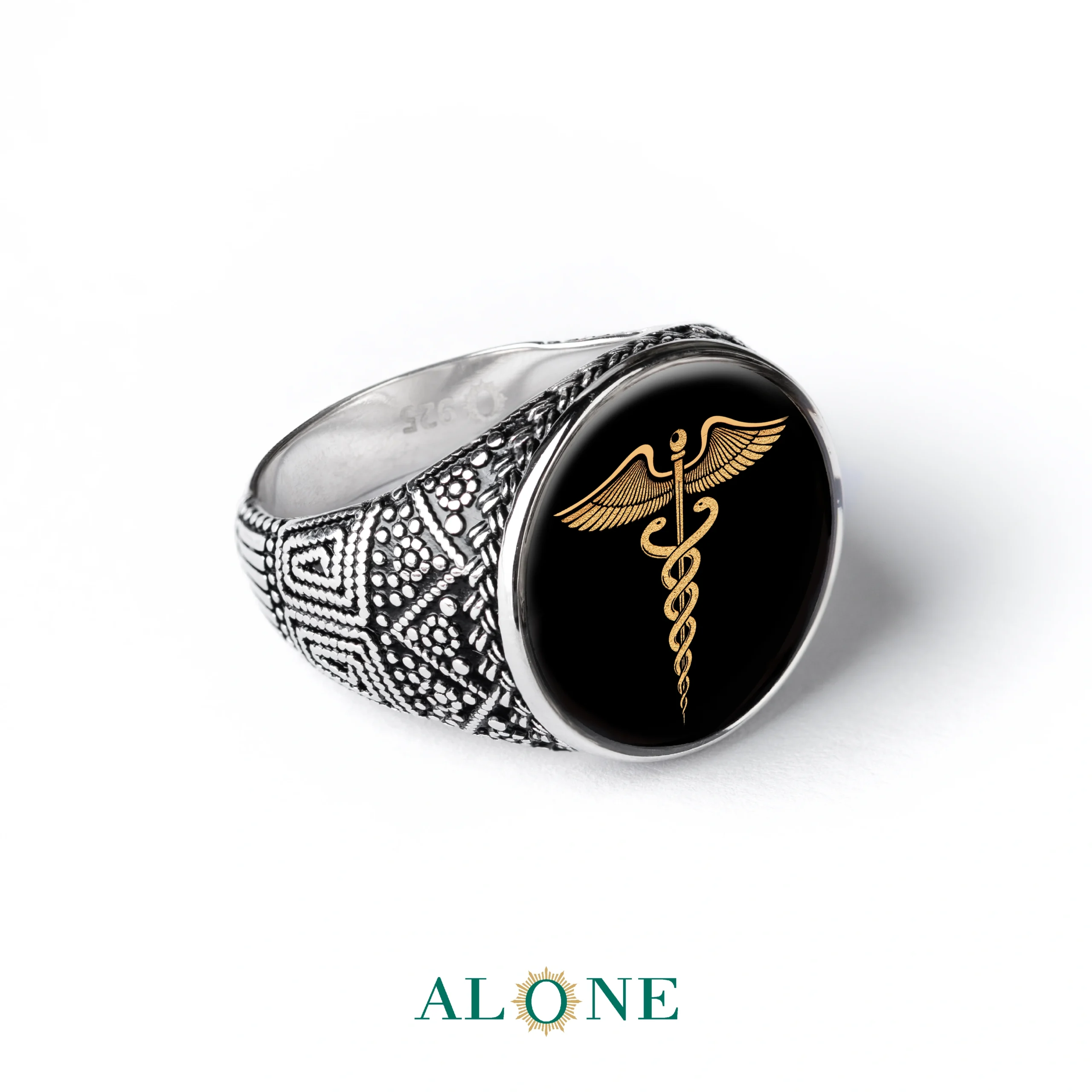 انگشتر نقره انیکس عصای هرمس