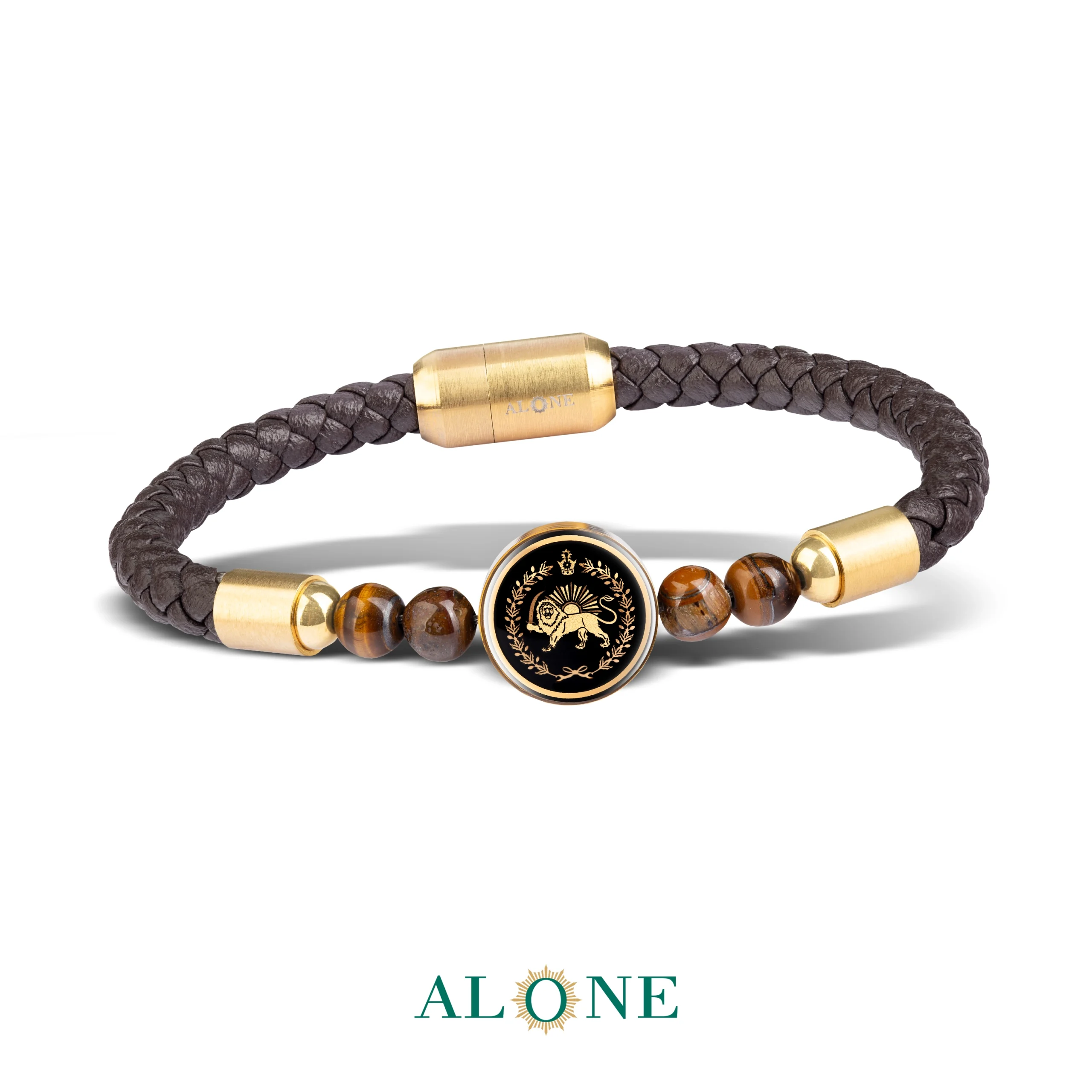 دستبند چرم مردانه دورو شیر و خورشید/جانیار