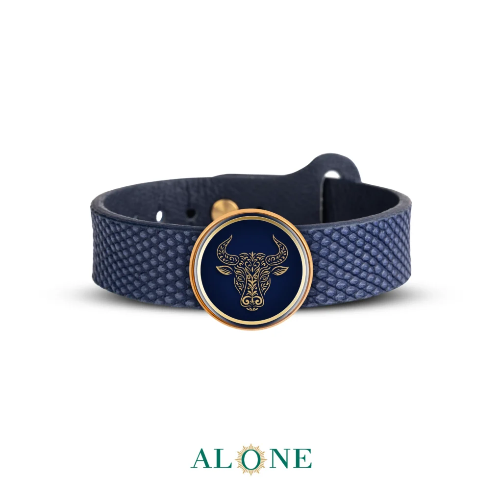 دستبند چرم مردانه گرد سرمه ای اردیبهشت