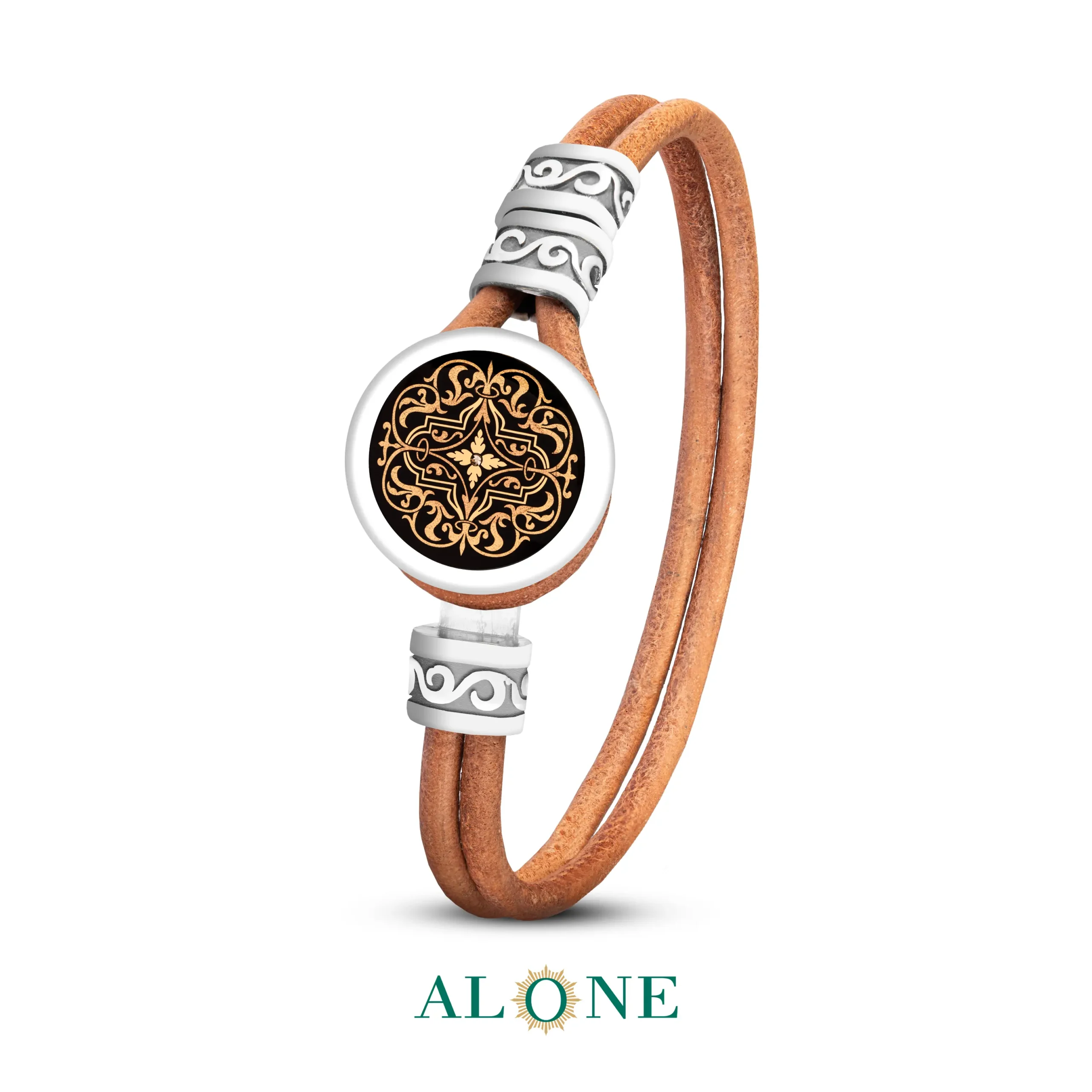 دستبند نقره گرد قهوه ای روشن هورام